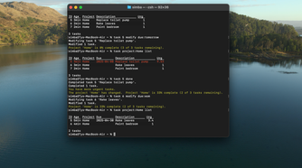 A screenshot of Taskwarrior on macOS