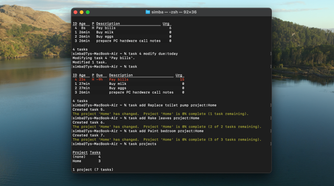 A screenshot of Taskwarrior on macOS