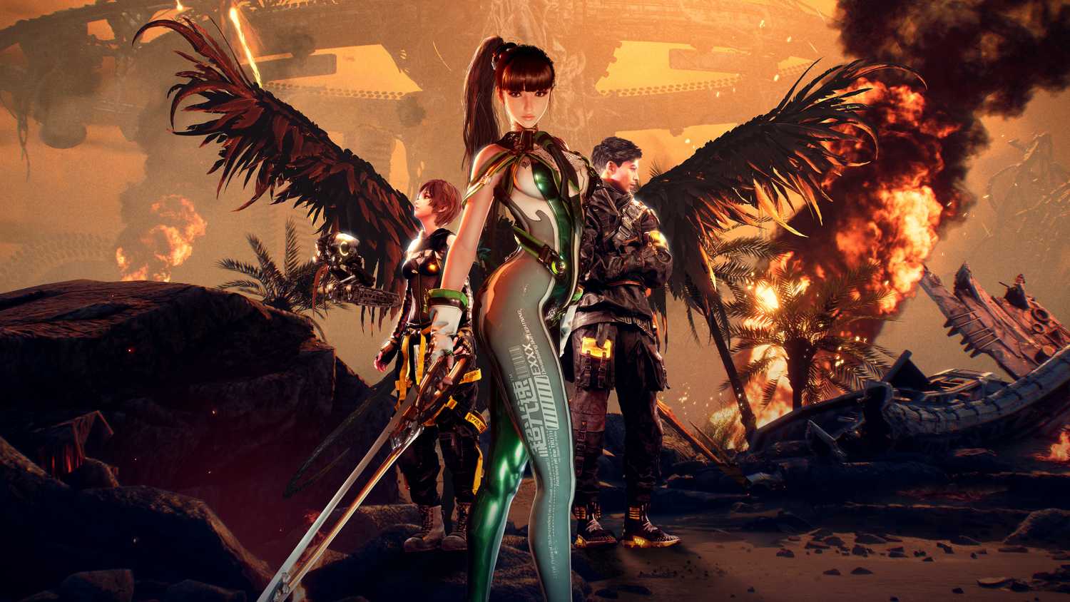 Stellar Blade even posing with Lily and Adam behind her