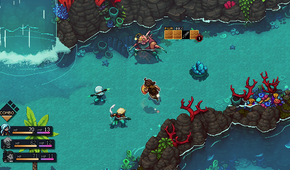 sea of stars combat near a waterfall