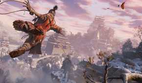An image from the game Sekiro: Shadows Die Twice, showing Wolf, the protagonist, leaping into the air.