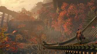 An image from the game Sekiro: Shadows Die Twice, showing Wolf, the protagonist, walking on a rooftop.