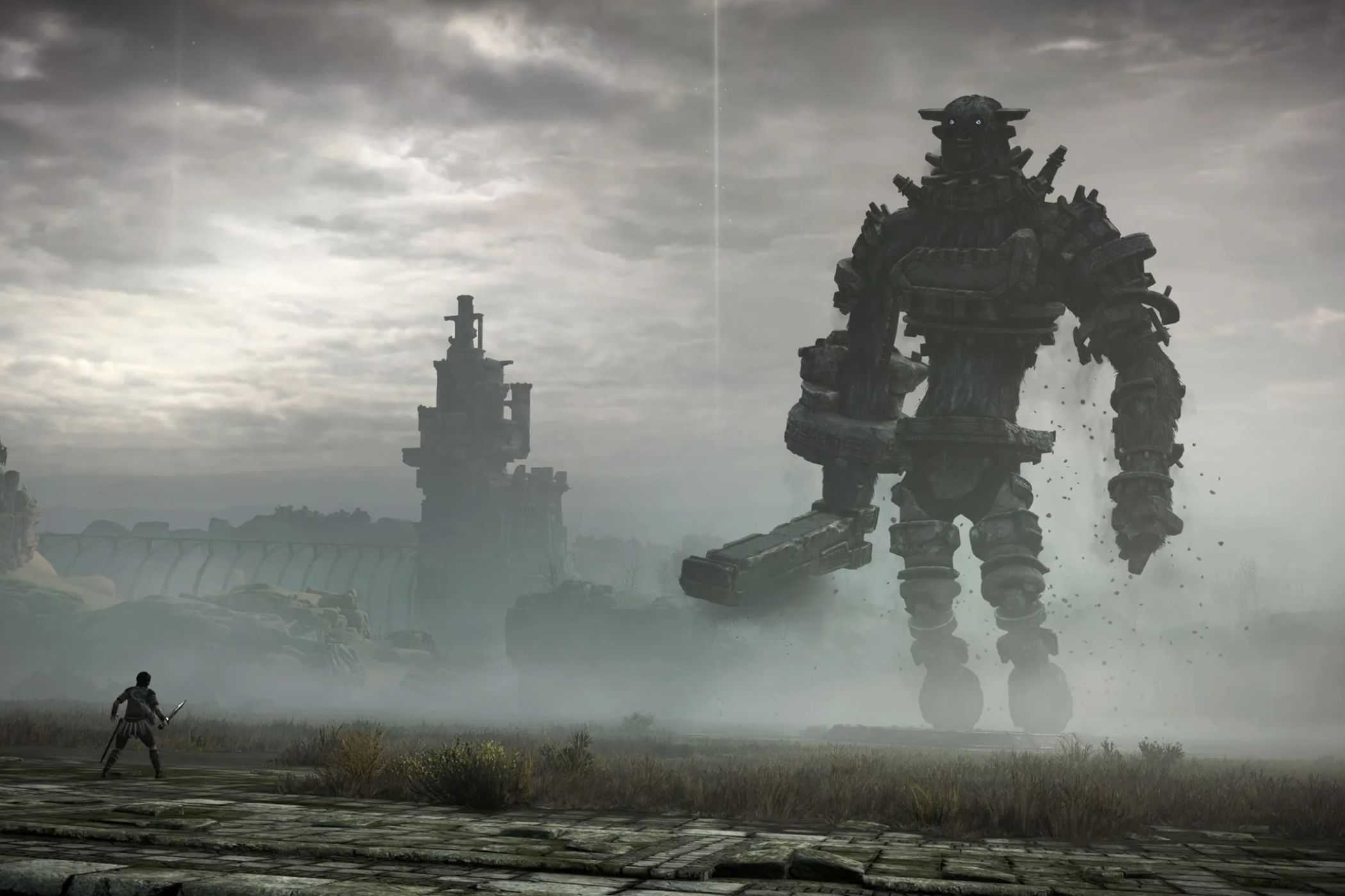 Wander and a Colossus in Shadow of the Colossus