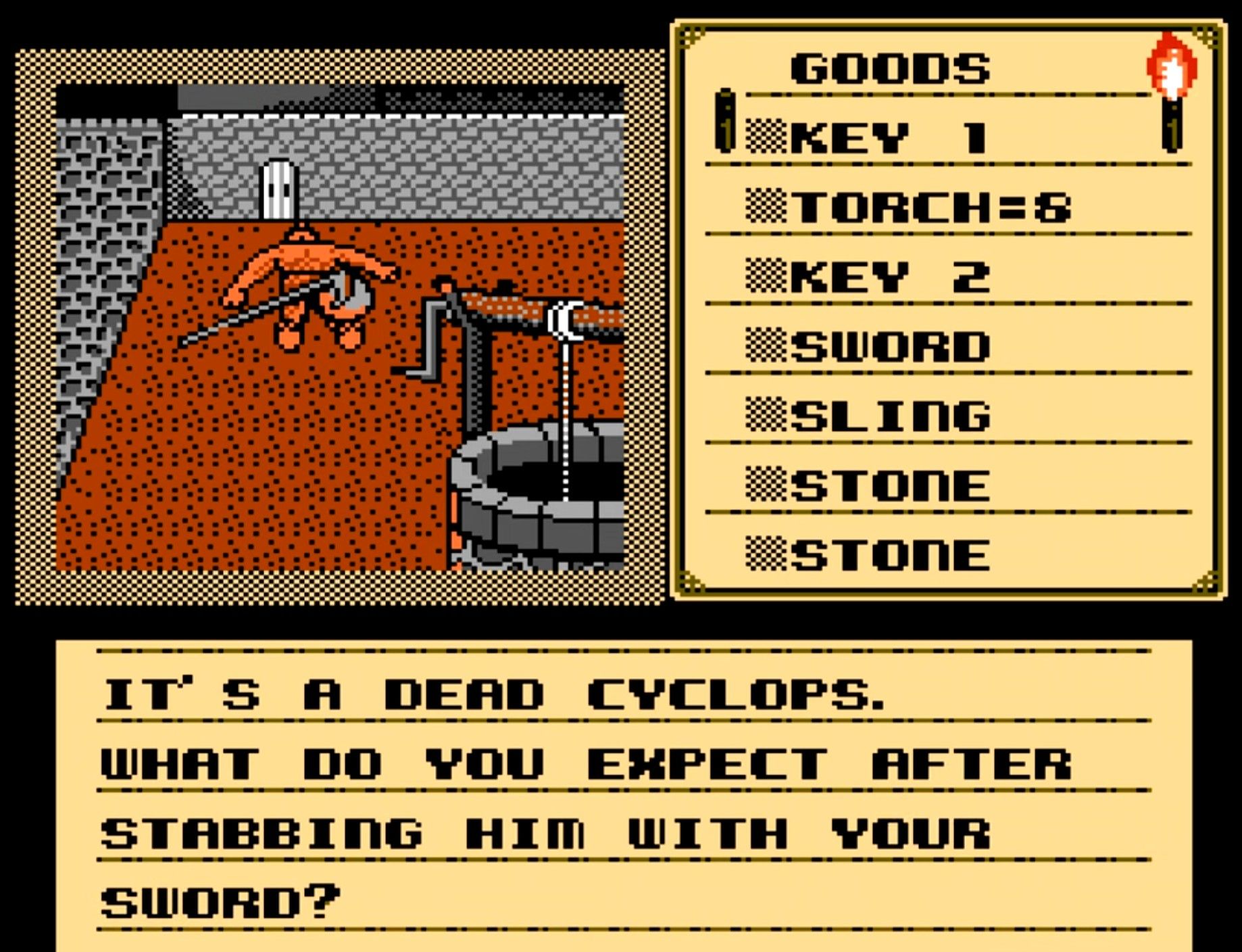 Defeating the cyclops in Shadowgate NES