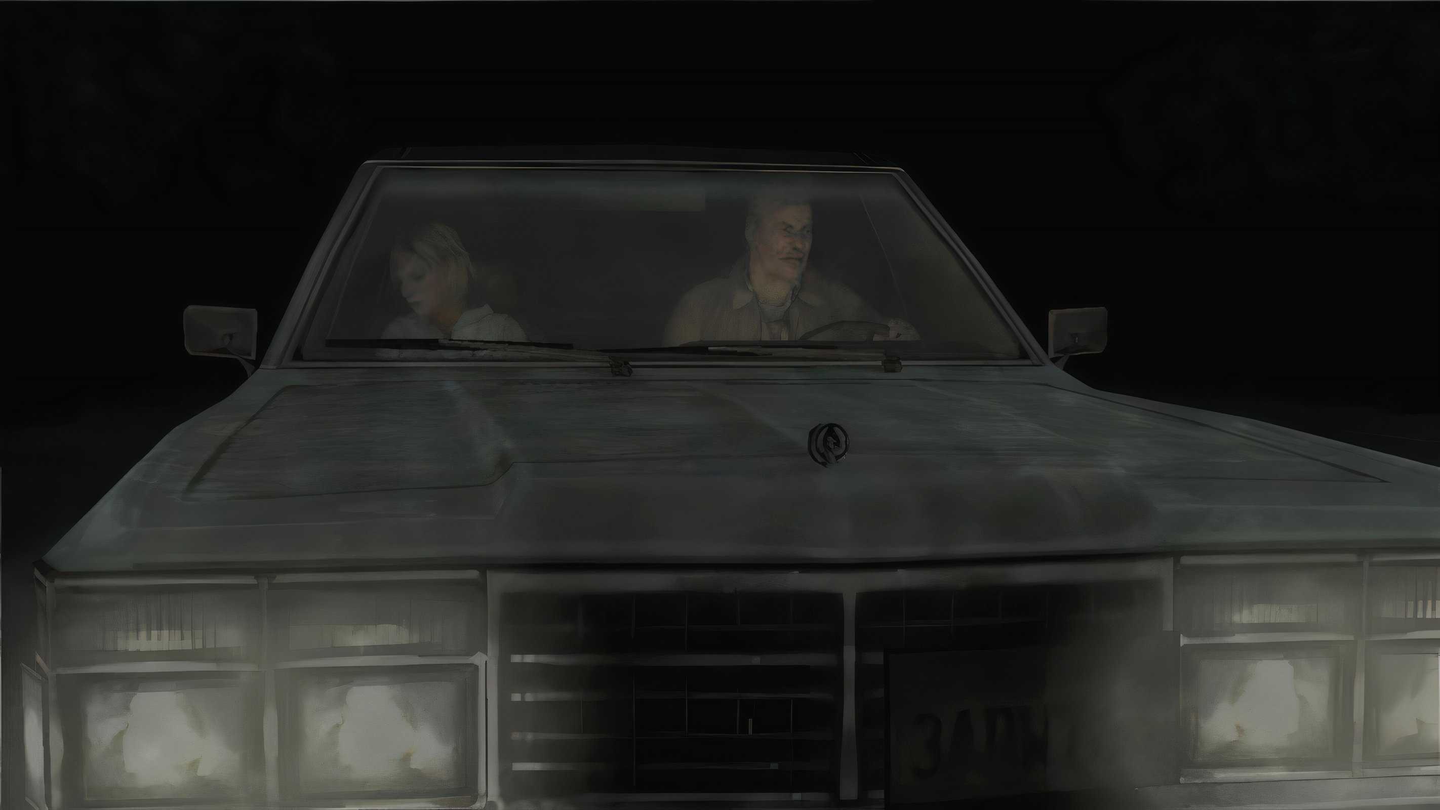 A screenshot from the 2012 game "Silent Hill HD Collection", showing Heather Mason in a car.