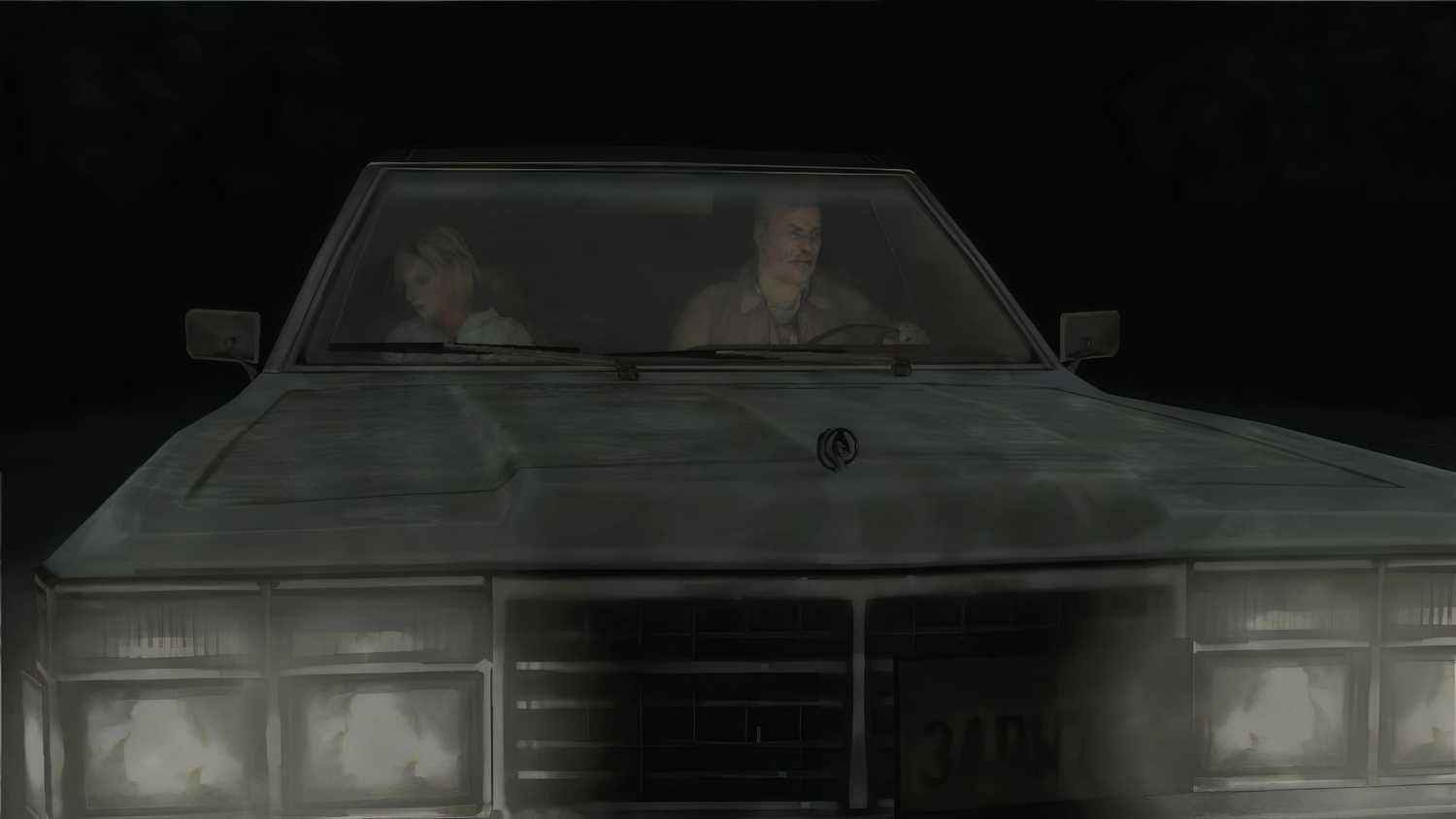 A screenshot from the 2012 game "Silent Hill HD Collection", showing Heather Mason in a car.