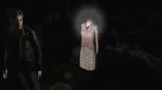 A screenshot from the 2012 game "Silent Hill HD Collection", showing James Sunderland standing next to a headless mannequin.