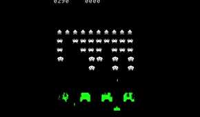 A screenshot of gameplay of Space Invaders.