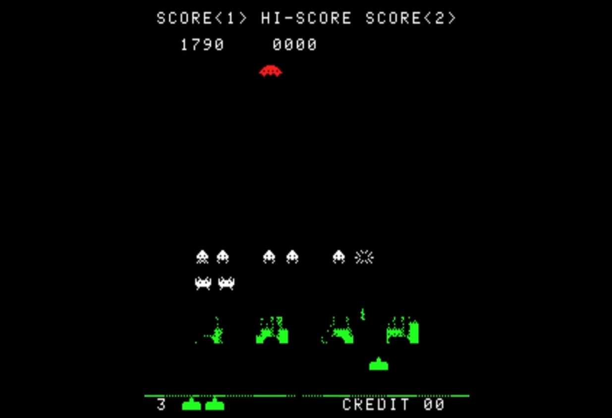 A screenshot of gameplay of Space Invaders.