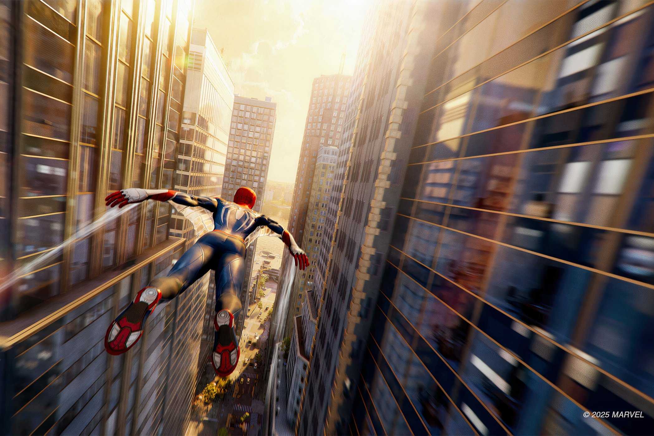 An image of Spider-Man swinging through New York.