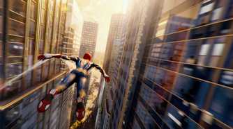 An image of Spider-Man swinging through New York.