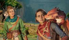 A screenshot from the game Split Fiction, showing two charaters, each with a baby dragon atop their shoulders.