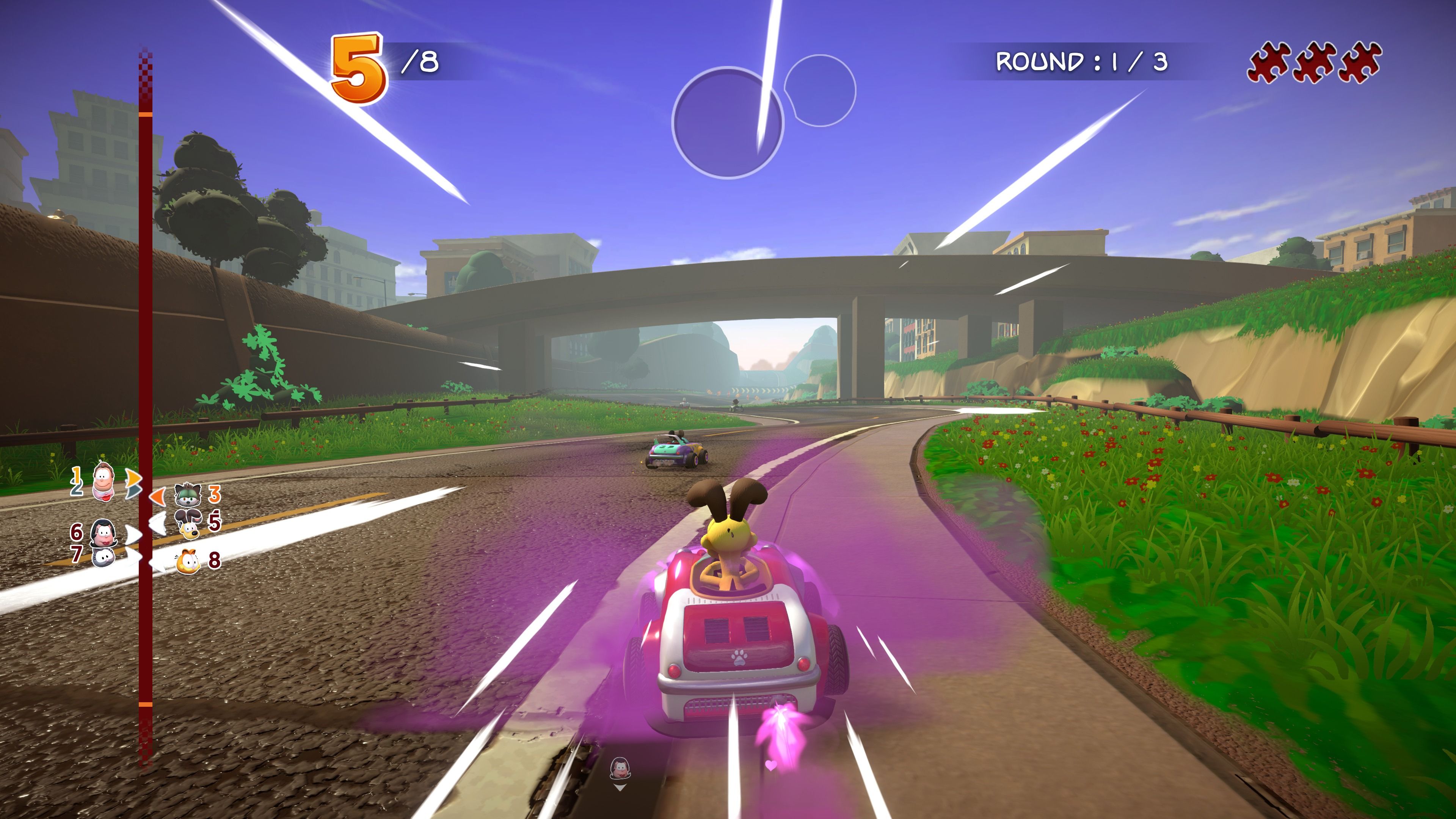 An image of Odie racing in Garfield Kart - Furious Racing