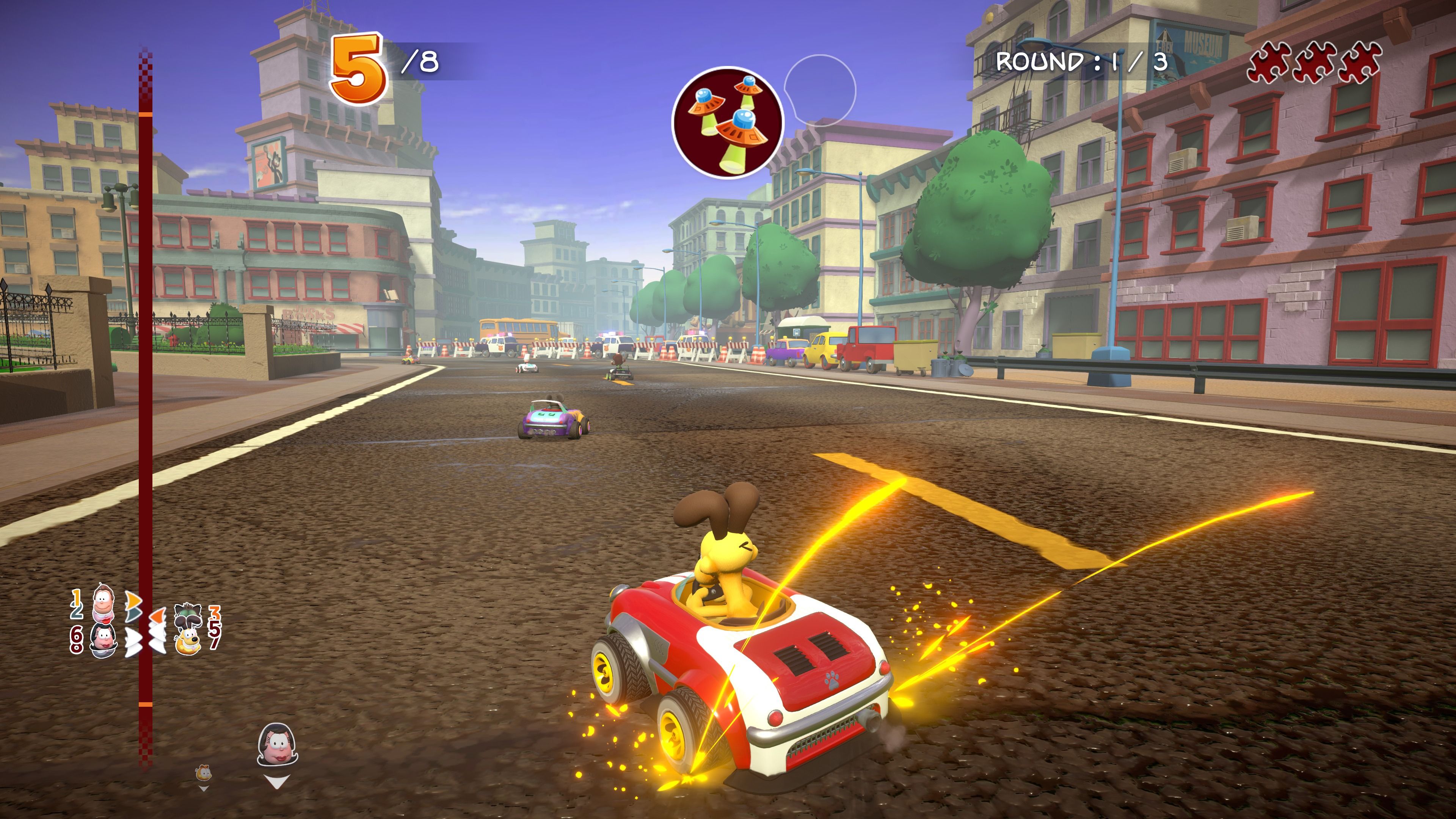 An official image of Odie with mushrooms in Garfield Kart - Furious Racing