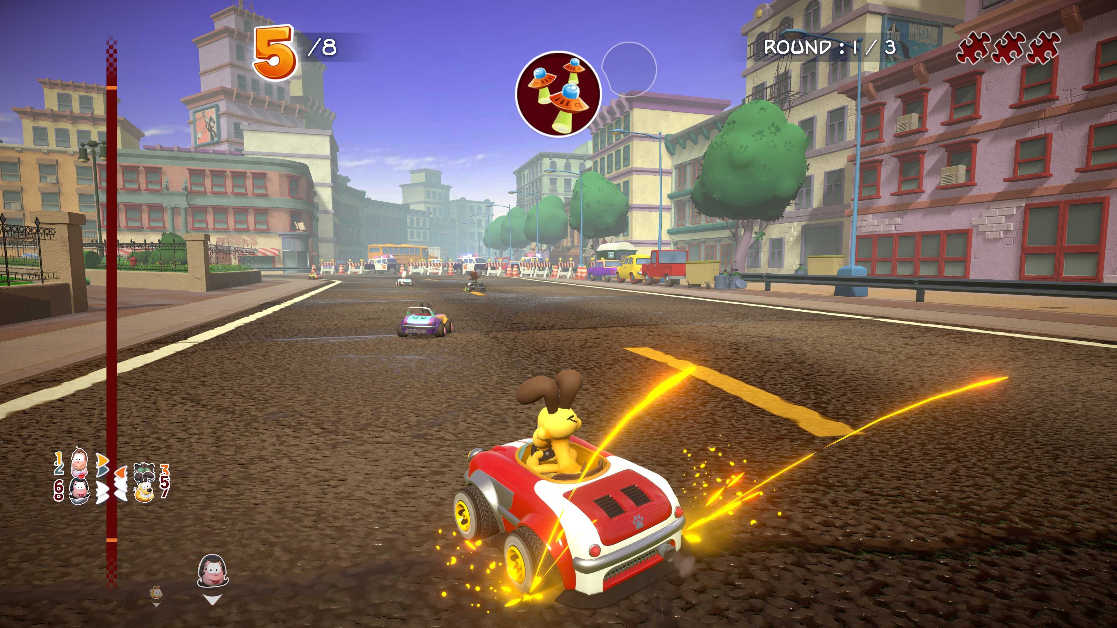 An official image of Odie with mushrooms in Garfield Kart - Furious Racing