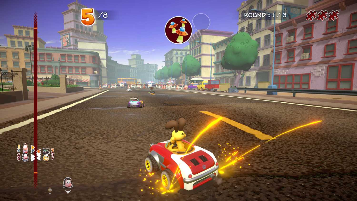 An official image of Odie with mushrooms in Garfield Kart - Furious Racing