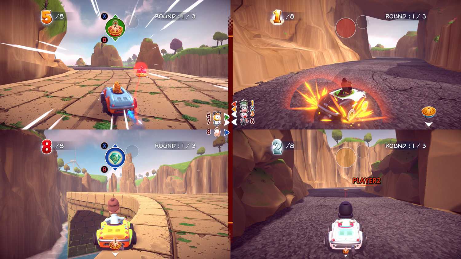 An official screenshot of Garfield Kart - Furious Racing's multiplayer