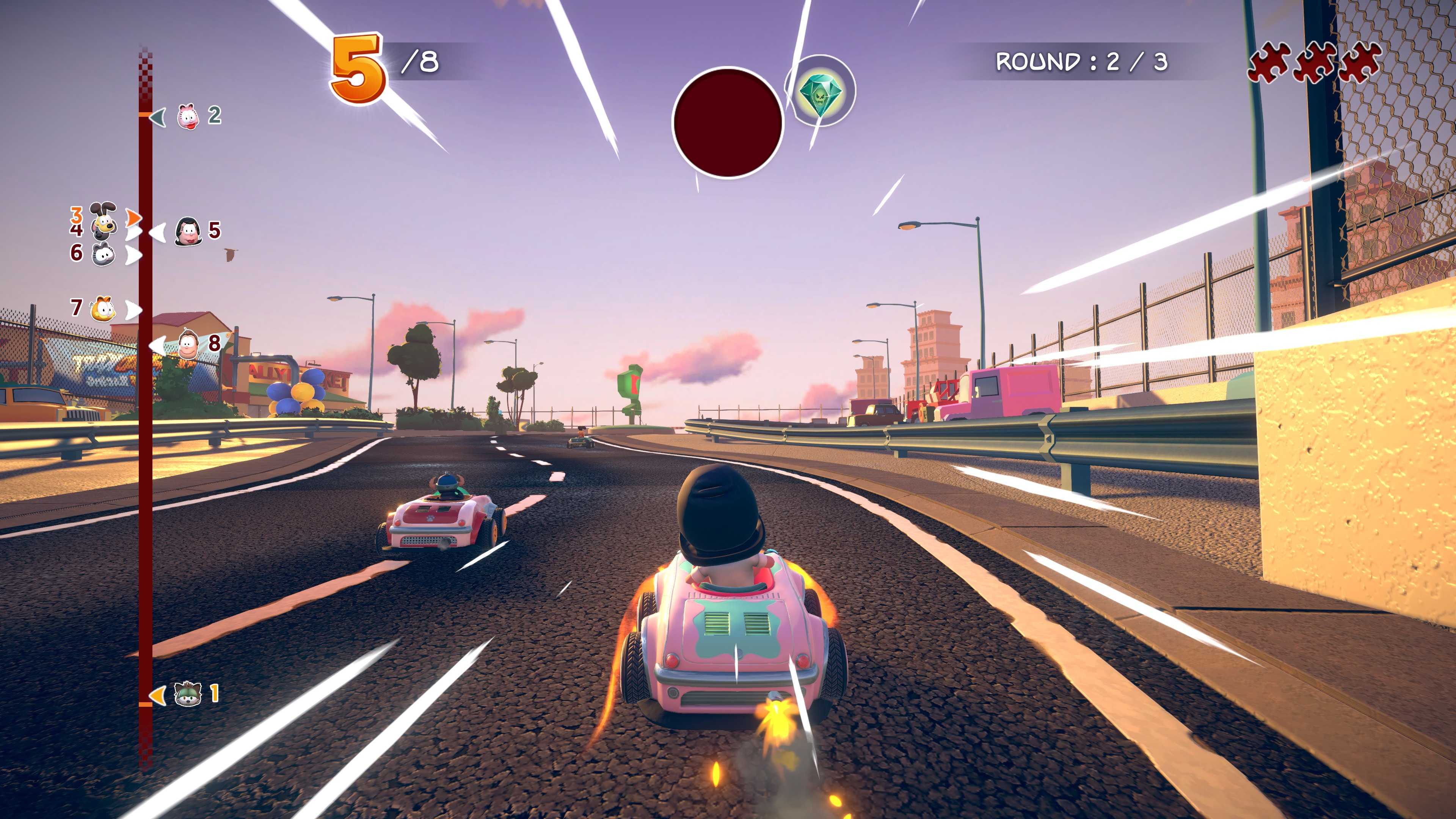 An official screenshot of Garfield Kart - Furious Racing's single-player