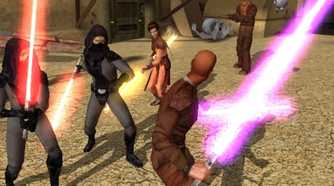 A lightsaber battle in Star Wars: Knights of the Old Republic