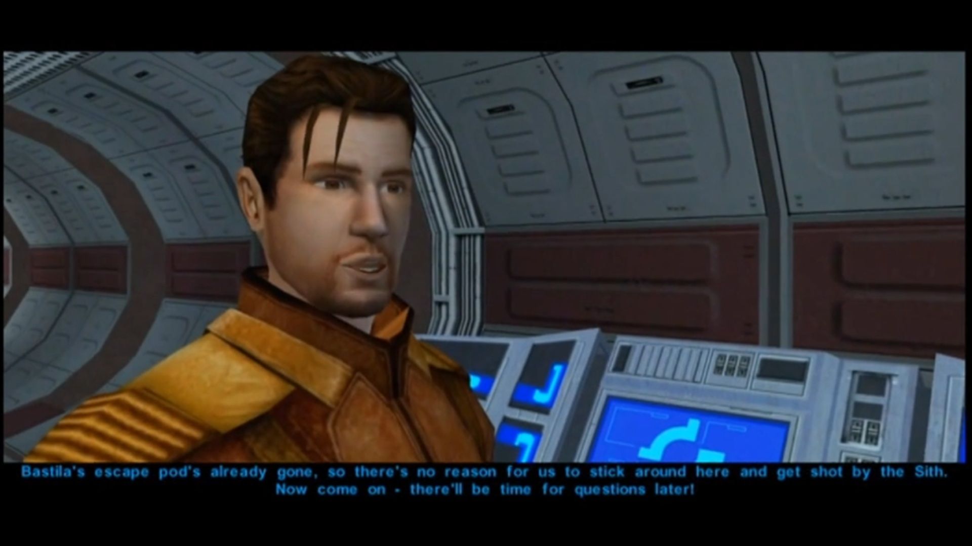 A screenshot of dialogue gameplay of Star Wars Knights of the Old Republic.