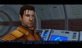 A screenshot of dialogue gameplay of Star Wars Knights of the Old Republic.