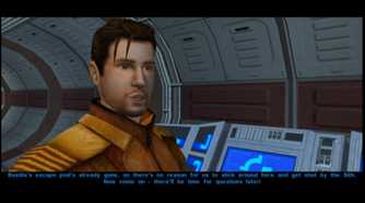 A screenshot of dialogue gameplay of Star Wars Knights of the Old Republic.