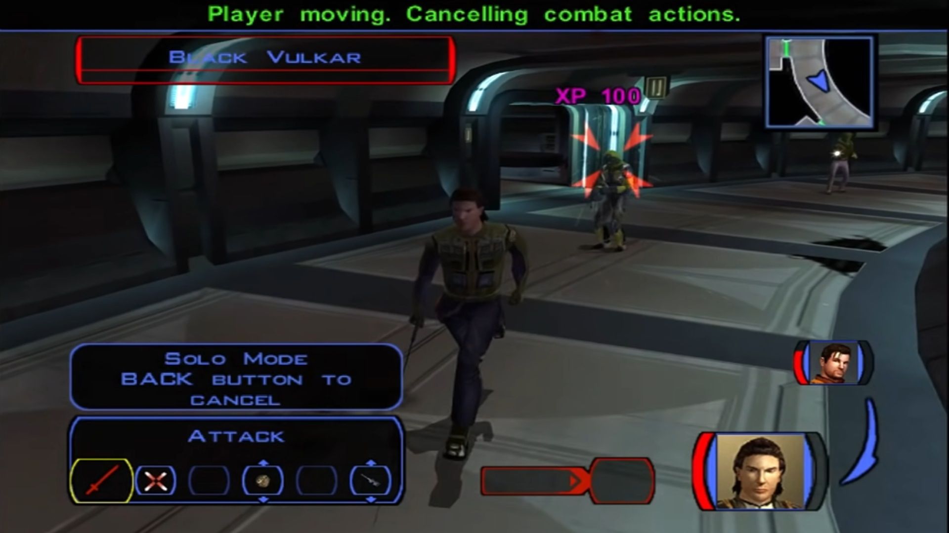 A screenshot of combat against Sith soldiers in Star Wars Knights of the Old Republic