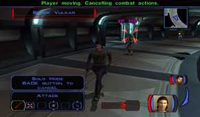 A screenshot of combat against Sith soldiers in Star Wars Knights of the Old Republic