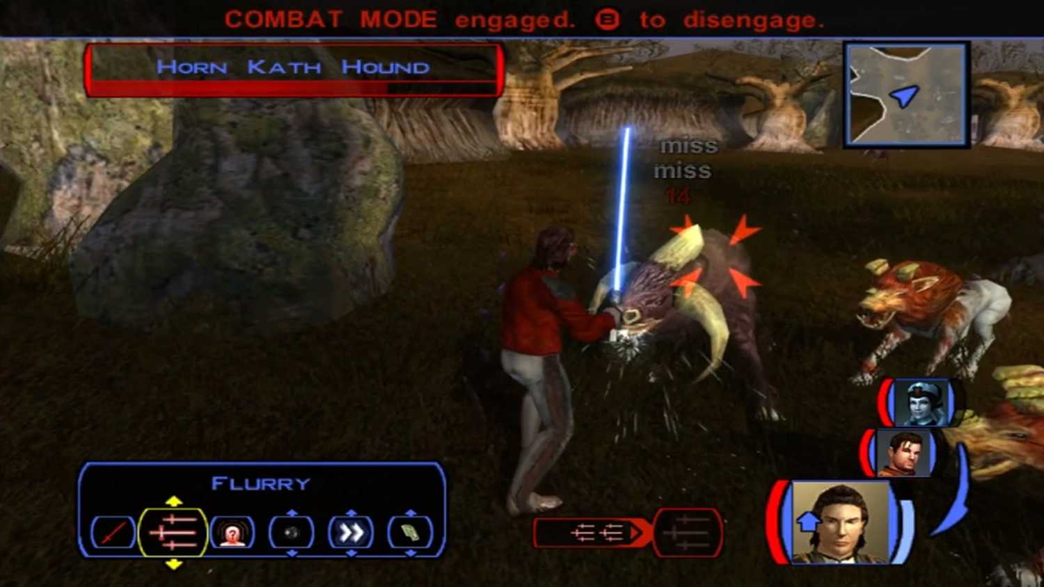 Star Wars KOTOK battling an animal with a lightsaber