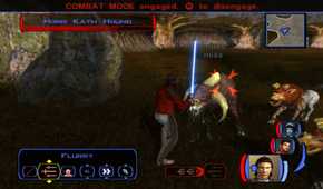 Star Wars KOTOK battling an animal with a lightsaber