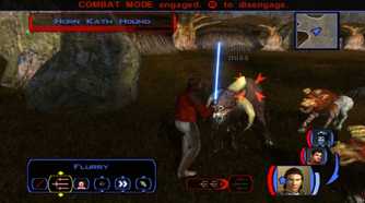 Star Wars KOTOK battling an animal with a lightsaber