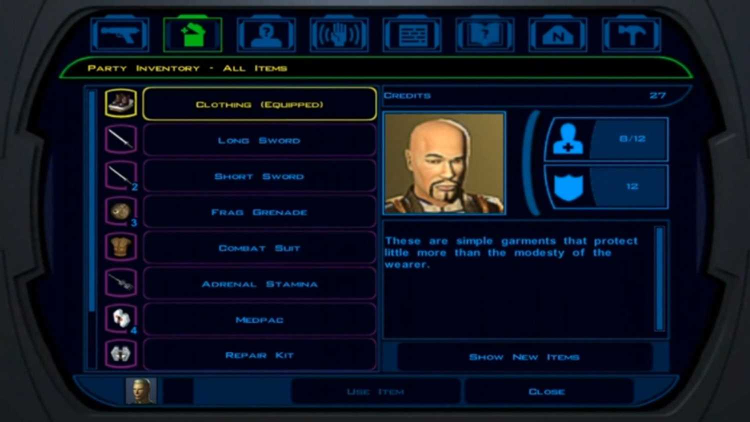 A screenshot of gameplay of Star Wars Knights of the Old Republic.