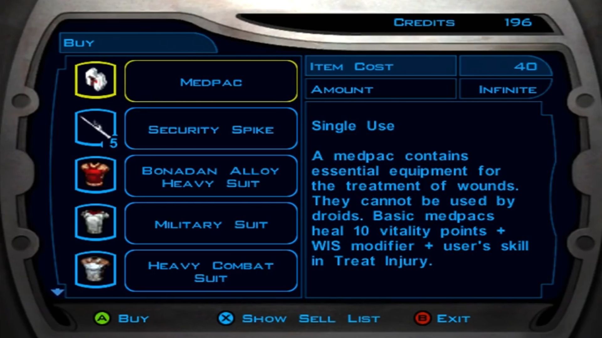 A screenshot of gameplay of Star Wars Knights of the Old Republic.
