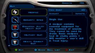 A screenshot of gameplay of Star Wars Knights of the Old Republic.
