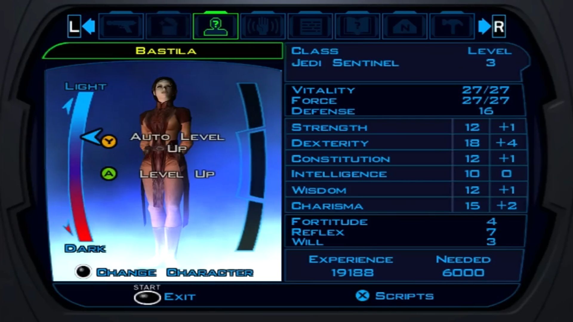 A screenshot of gameplay of Star Wars Knights of the Old Republic.