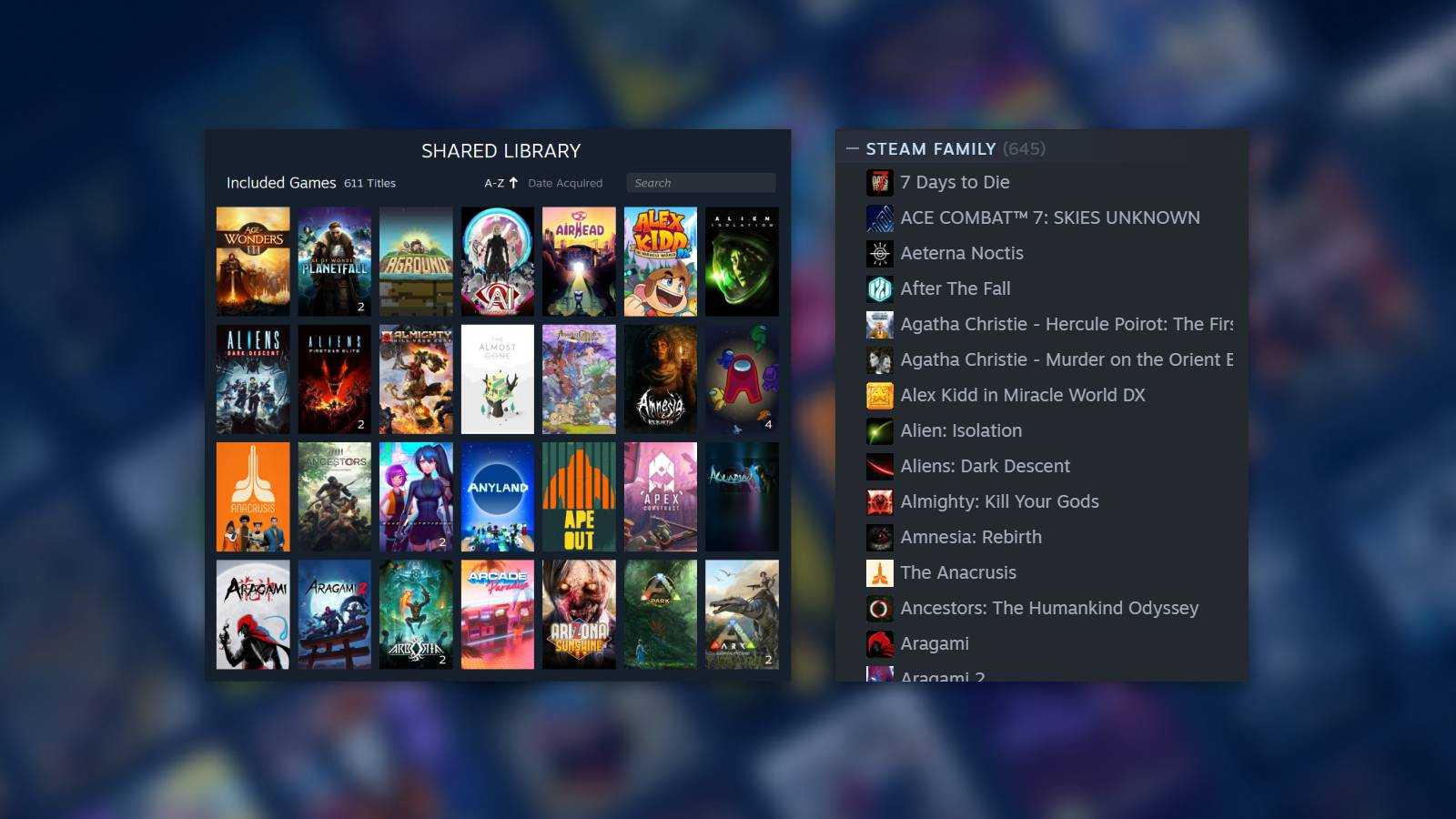 Steam Beta feature Steam Family library