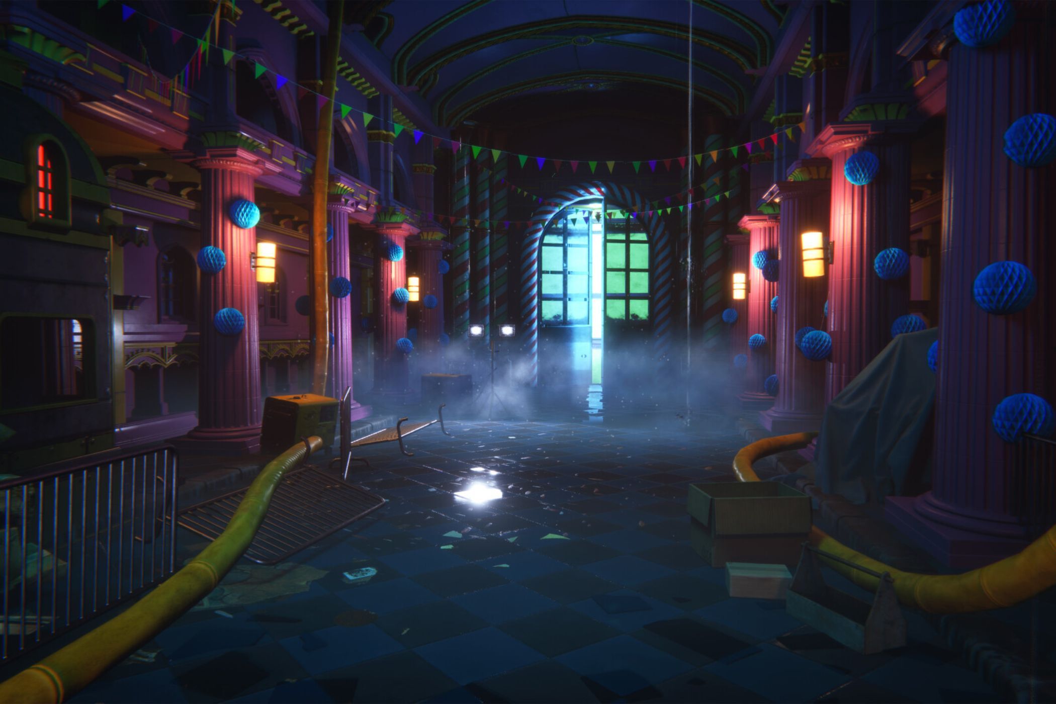 Kandyland hallway with ominous door