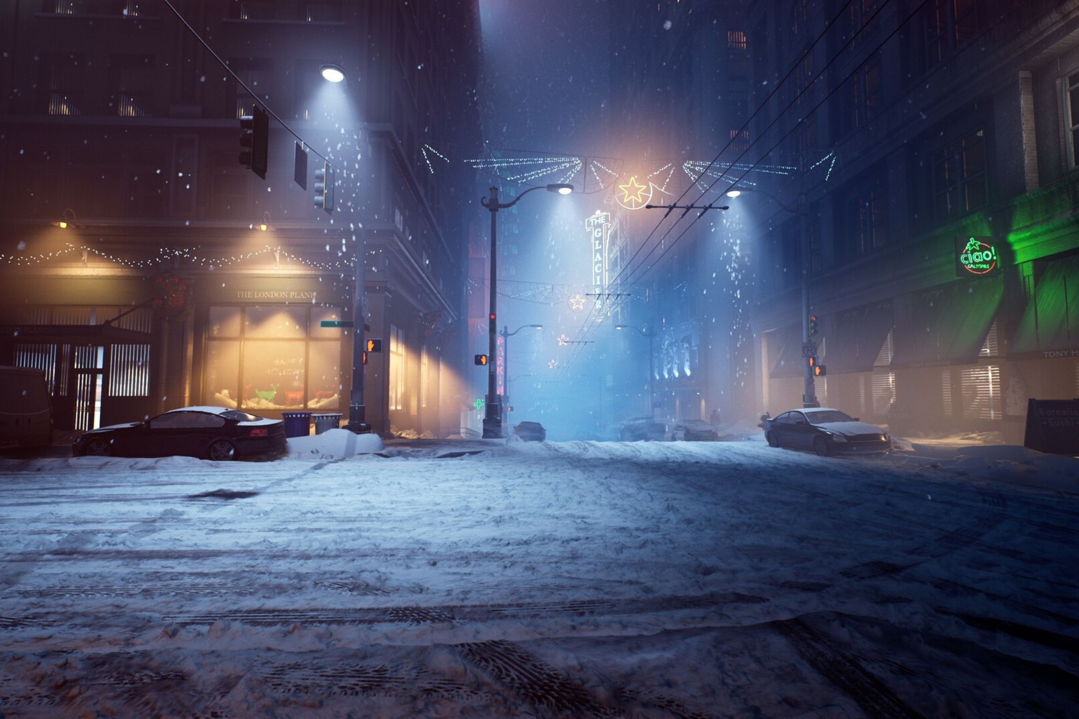 Vampire Masquerade Bloodlines 2 snow falling in the city streets