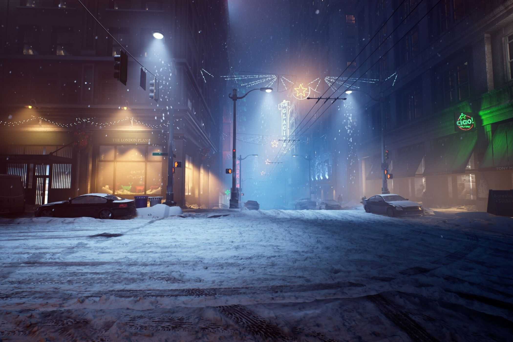 Vampire Masquerade Bloodlines 2 snow falling in the city streets