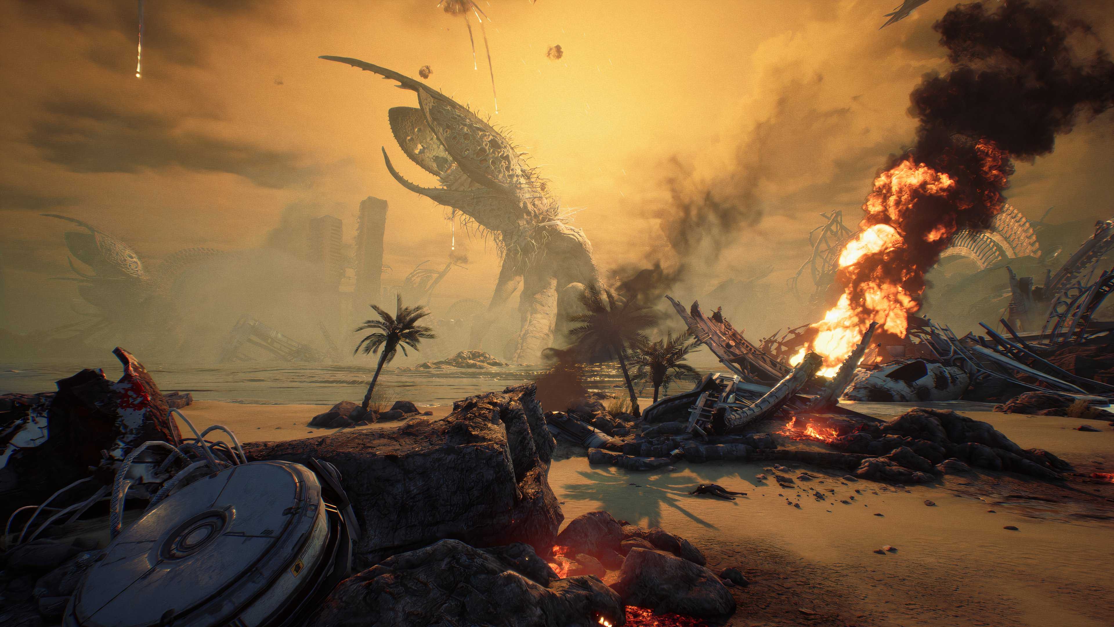 A wide shot of the opening level of Stellar Blade