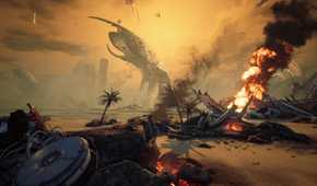 A wide shot of the opening level of Stellar Blade