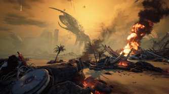 A wide shot of the opening level of Stellar Blade