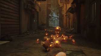 An image from the game "Stray", showing a cat surrounded by yellow-eyed, bug-like creatures.