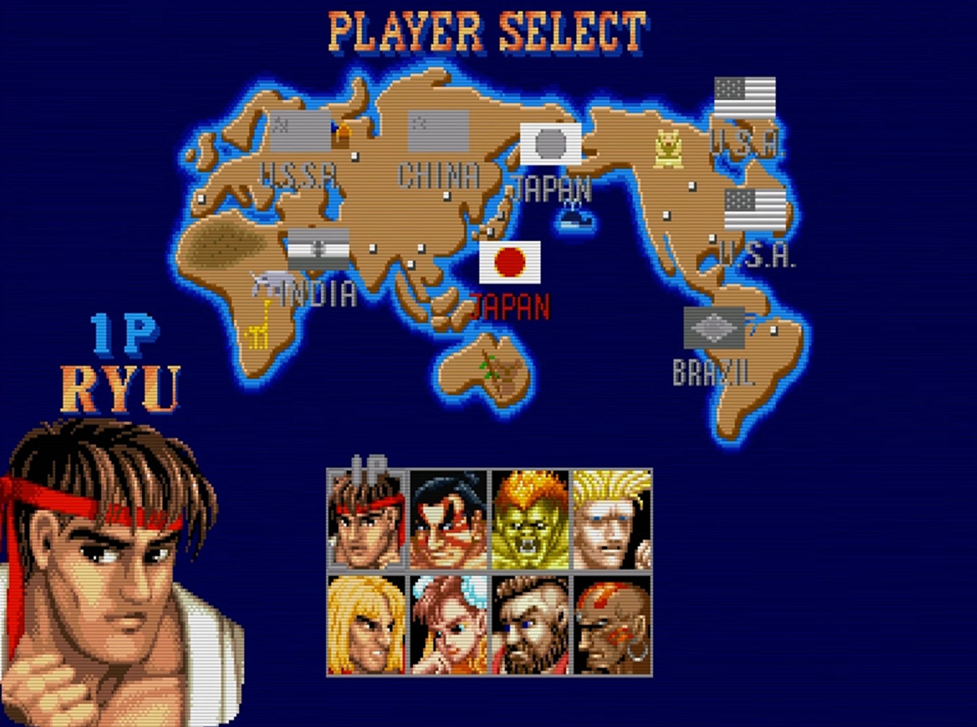 A screenshot of gameplay of Street Fighter 2 The World Warrior