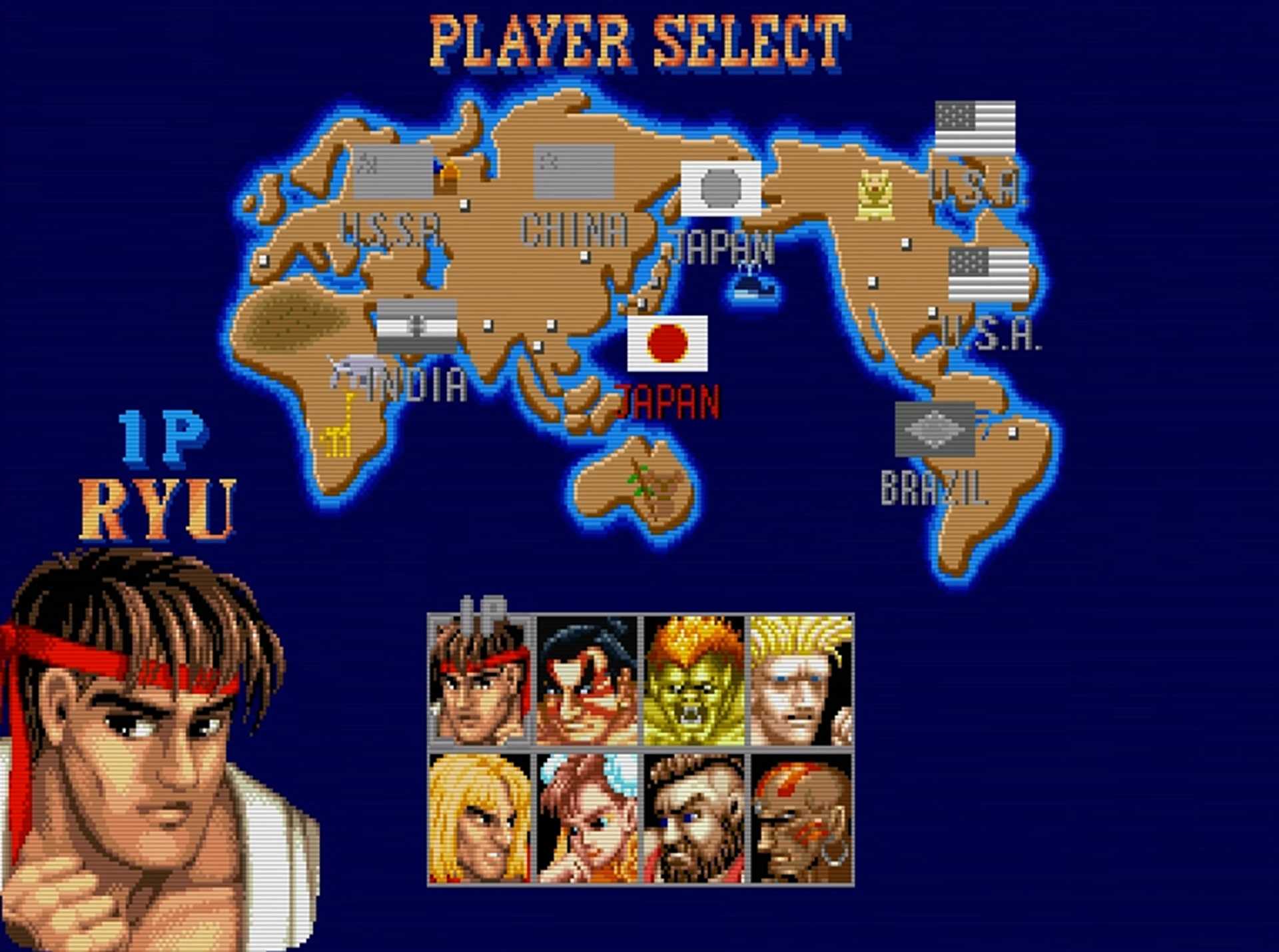 A screenshot of gameplay of Street Fighter 2 The World Warrior