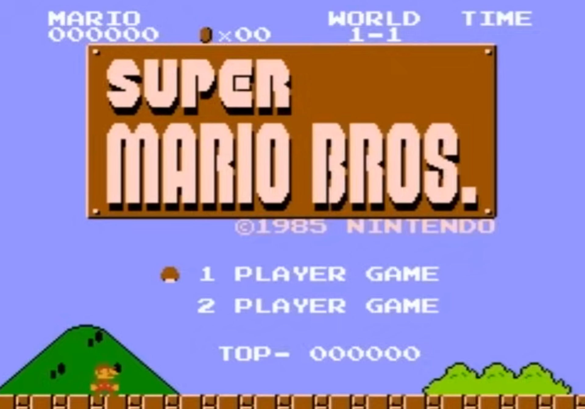 A screenshot of gameplay of Super Mario Bros.