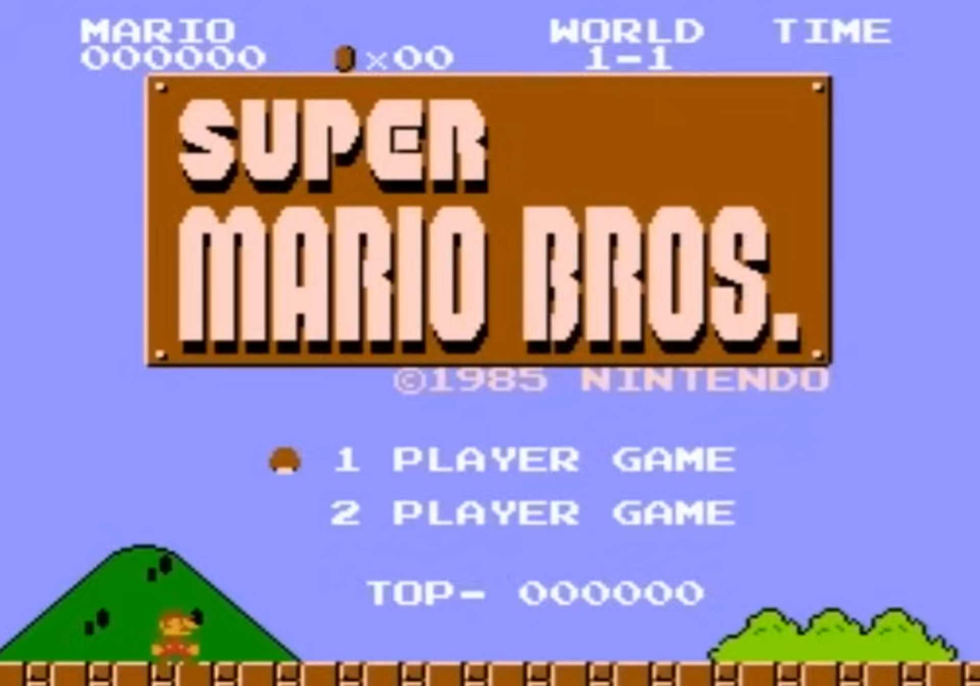 A screenshot of gameplay of Super Mario Bros.