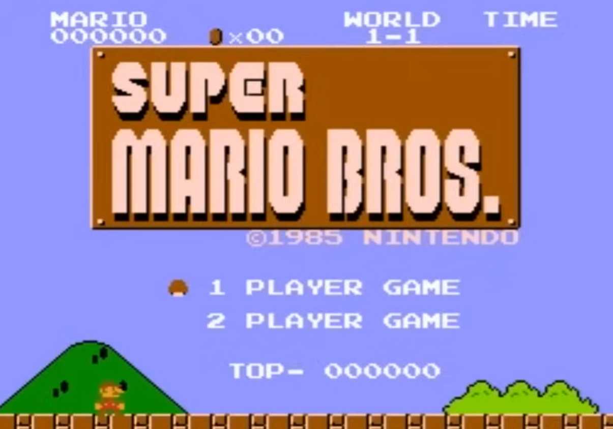 A screenshot of gameplay of Super Mario Bros.