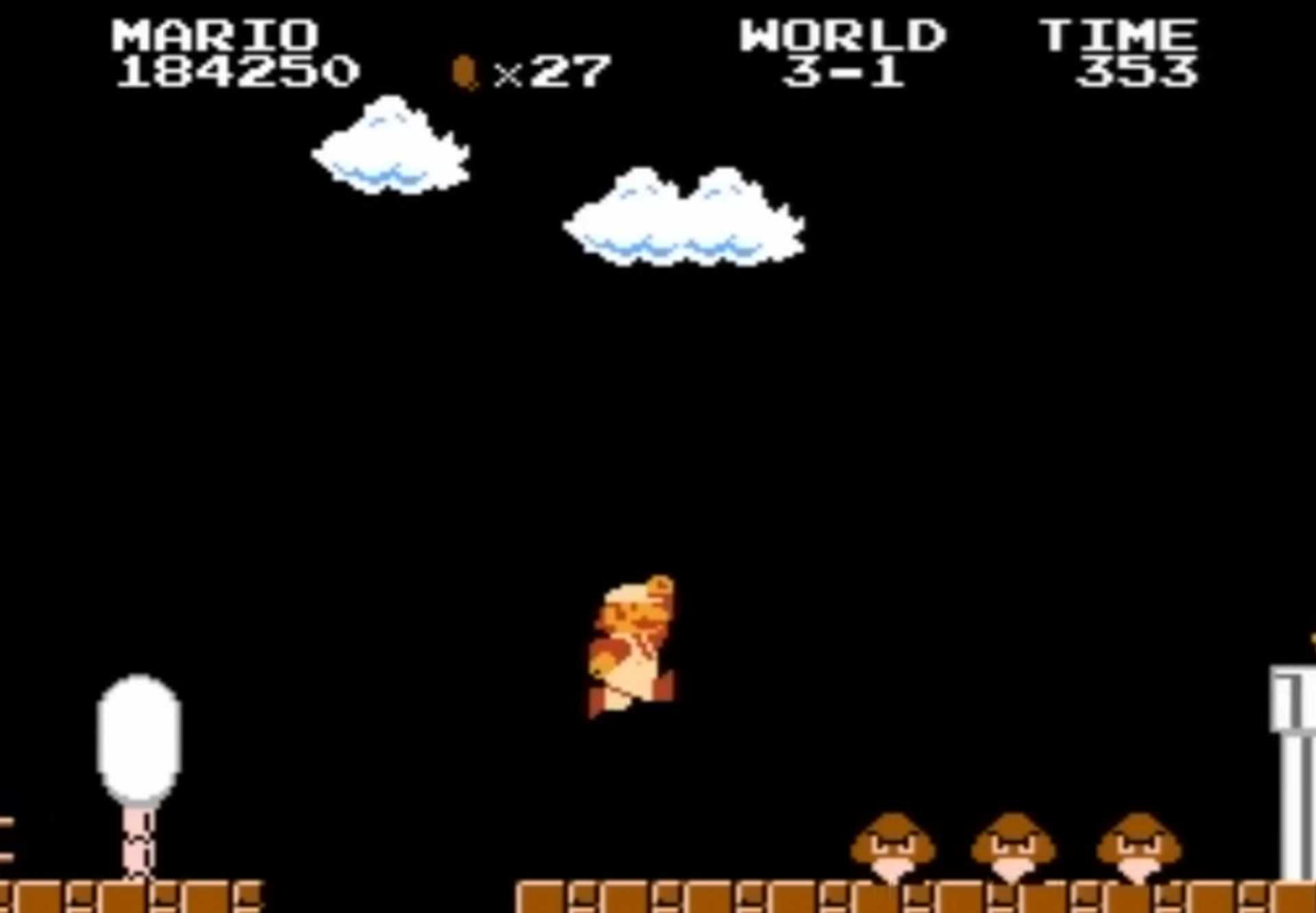 A screenshot of gameplay of Super Mario Bros.