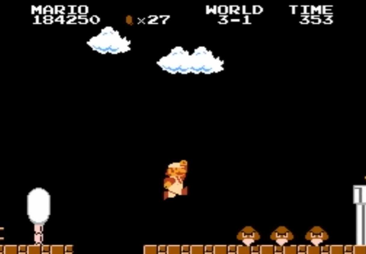 A screenshot of gameplay of Super Mario Bros.